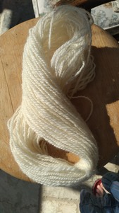 Newly hand-spun home-grown cheviot wool
